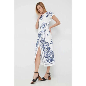 NWT Ralph Lauren Floral Faux Wrap Dress in Blue and White Size S